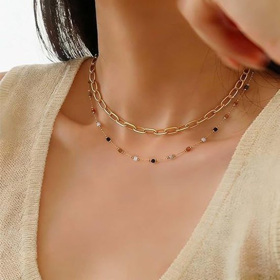 Picture of Layered Necklaces for Women, 18K Gold Plated Layer Dainty Gold Necklace with Minimalist Pendant, Dainty Gold Necklace for Women Fashion Jewelry Gifts