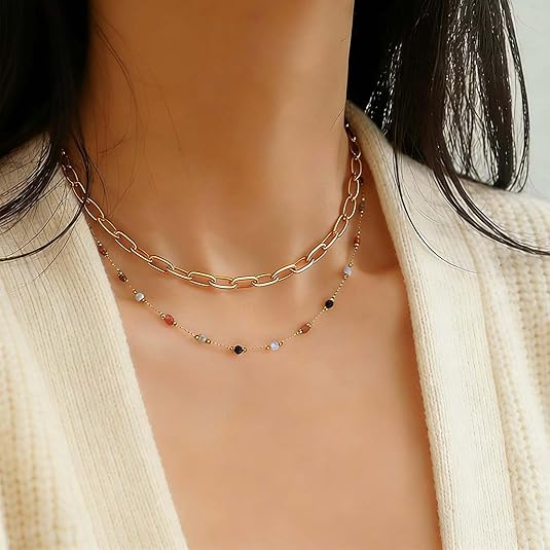 Picture of Layered Necklaces for Women, 18K Gold Plated Layer Dainty Gold Necklace with Minimalist Pendant, Dainty Gold Necklace for Women Fashion Jewelry Gifts